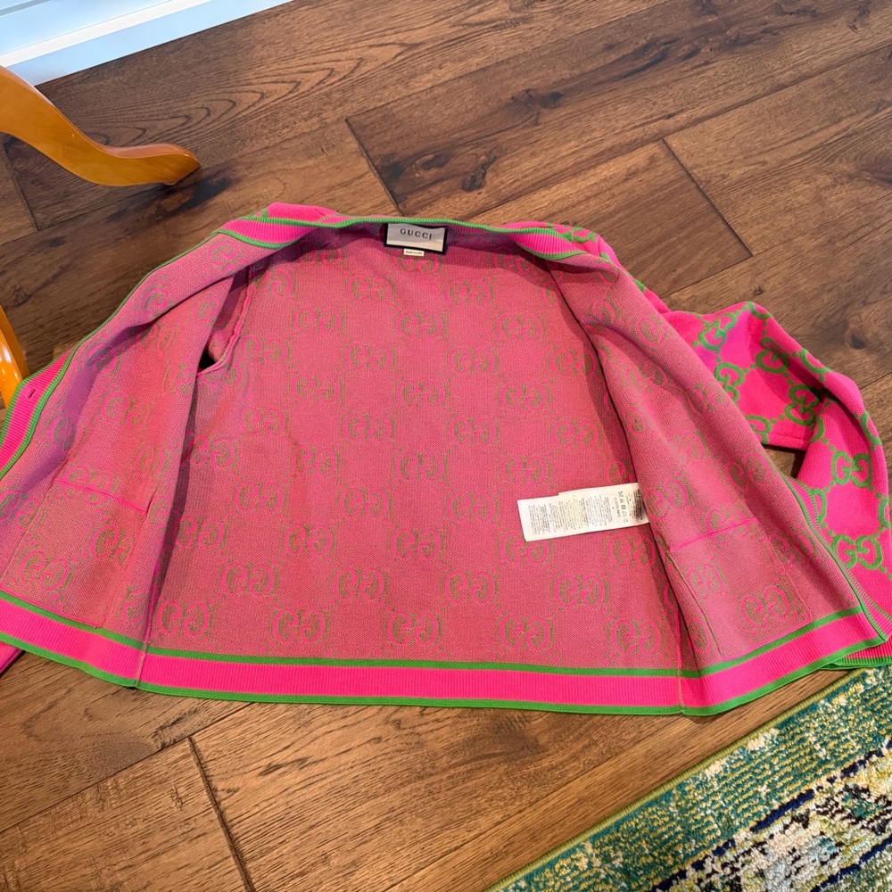 Gucci Pink and Green Logo Cardigan - Picture 3 of 10